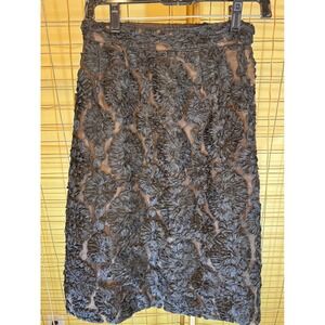 Vintage 90s Y2K Black Floral Applique Ribbon Lace Pencil Skirt Modern Size 4